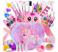 Lubibi Kit de Maquillaje Niñas,Unicornio Juego de Maquillaje Seguro y No Tóxico Cosméticos Lavables,con Bolsa de Felpa,Juguete de Regalo de cumpleaños y Navidad para niñas Princesas de 3456789 10