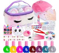 Lubibi Set De Manicura Unicornio Para Niña, Maquillaje, Pintauñas, Maletín, Secador De Uñas, Pegatinas - Regalo Para 3-10 Años