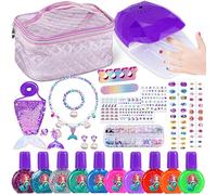 Lubibi Sirena Set de Manicura para Niña,Set de Esmalte de Uñas para Niños,pintauñas niñas,set manicura,Secador de Uñas, Pegatinas,Joyas de sirena,Bolsos de sirena,regalo niña 3 4 5 6 7 8 9 10 años