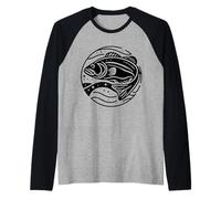 Lubina Arte Lineal Amante del Aquarium Camiseta Manga Raglan