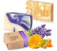 lubiu Set de 2 Jabones Artesanales (2x100g) - Pastillas de Jabon Lavanda Natural & Jabon Calendula - Jabón Natural Cuerpo Manos y Jabón Facial todo Tipo Piel - También Jabones Naturales para Regalar