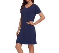 LUBOT Camisones para mujer, viscosa de bambú, suave, refrescante, transpirable, manga corta, pijama, vestido de lactancia, azul marino, L