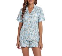 LUBOT Pijama 100% algodón para mujer, conjunto de pijama de 2 piezas de popelina tejida de manga corta con botones, ropa de dormir de verano S-XXL, M