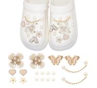LUBOXIN 22 PCS Adornos para Zapatos, Pins para Zapatos de Diseño de Mariposa, Flor y Perla, Adornos de Zapatos con Diamantes de Imitación, Accesorios Brillantes para Zapatos de Niñas Mujeres Niños
