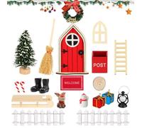 LUBOXIN Kit Puerta Elfo Navidad Decoración, 21Piezas Accesorios para Puerta del Elfo de Navidad, Puerta de Navideño en Miniatura con Botas, Linterna, Buzón, Escoba, Juego de Puerta Elfo Navidad