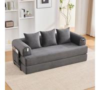 Lubvtti Sofá cama de 3 plazas con bolsillos laterales más 3 cojines, estructura de metal resistente, sofá modular plegable de compresión, sofá de 3 plazas de terciopelo acanalado (A-gris oscuro + 3