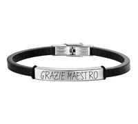 Luca Barra Pulsera de hombre de cuero gracias Maestro con placa con esmalte negro. La referencia es BA1575, Acero hipoalergénico