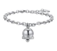 Luca Barra Pulsera de mujer de acero con cascabel con cristales blancos. Longitud: 16 + 3 cm. Longitud del colgante: 15 mm. Referencia: BK2323, 19 cm, Acero aleado