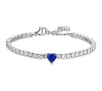 Luca Barra Pulsera de tenis para mujer de acero con cristales blancos y corazón de cristal azul. La referencia es BK2521, Acero aleado