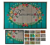 LUCA HOME - Felpudo Entrada casa de Goma-Flocada 40x70 cm Arizona Forma Base Antideslizante- fácil Limpieza- Felpudo Absorbente Acolchado- Fepudo para Exterior e Interior (Florecitas)