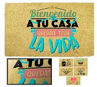 LUCA HOME - Felpudo Entrada casa Original y Divertido de Coco Natural - Felpudo quedate la Vida 33x60 - Ideal para Puertas de Exteriores Cubiertas, pasillos y entradas de hogares