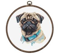 Luca-S Kit de punto de cruz con aro incluido pug, BC230, kit de punto de cruz para adultos, kit de costura y bordado