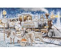 Luca-S Kit de punto de cruz dorado - Santa's Express White, BU5038, kit de punto de cruz contado para adultos, kit de costura y bordado