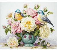 Luca-S Kit de punto de cruz, punto de cruz contado para adultos, kit de bordado con rosas y pájaros, B7038