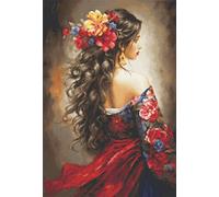 Luca-S Kit Punto de Cruz Dorado - La Chica Española, B702, Kit de Punto de Cruz Contado para Adultos, Kit de Costura y Bordado