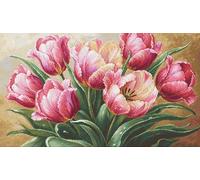 Luca-S Petit Point Kit Gold - Kit de punto de cruz para adultos, diseño de tulipanes graciosos, G718, kit de bordado