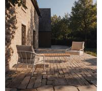 Luca - Salón de jardín de tela crudo y metal blanco 2 plazas H 38 x B 120 x T 73 cm