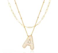 LUCA SMITH Collares con inicial para mujer, delicada letra de burbuja de globo, colgante de letra del alfabeto, gargantilla en capas, regalo de joyería, latón, circonita cúbica