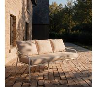 Luca - Sofás y sillones de jardín 3 plazas de tela crudo y metal blanco H 65 x B 160 x T 64 cm