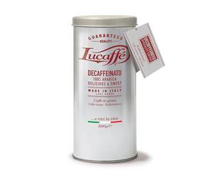 Lucaffé - Lata de cafe en grano natural Decaffeinato, 500 Gr | Café en grano de especialidad italiana para espresso descafeinado | Tueste oscuro | Sabor dulce y afrutado, cremoso | Aroma intenso