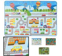 LucaHome - Alfombra Infantil Carretera, Juegos, Ciudad, alcolchada - Alfombra Infantil Plegable - Alfombra Juegos Circuito Coches con Base Antideslizante - Alfombra Carretera Coches 133 x 160cm