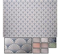 LucaHome - Alfombra vinílica Trenzada Ghana Interior o Exterior- Alfombra vinílica Cocina - salón - despacho- Dormitorio Vinilo PVC - Alfombra vinílica Antideslizante(Abanico Azul- 60x90cm)