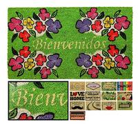 LucaHome - Felpudo Coco Antideslizante 40x70, Entrada Bienvenido Florecitas, Tapete Interior o Exterior