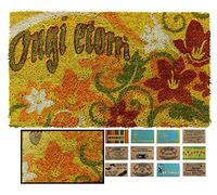 LucaHome - Felpudo Coco Antideslizante 40x70, Entrada Casa Ongi Etorri Flor, Tapete Interior o Exterior