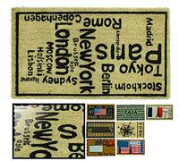 LucaHome - Felpudo de Coco Natural 70x40 con Base Antideslizante, Felpudo de Coco Divertido Ciudades Puzzle, Felpudo Absorbente Entrada casa, Ideal para Puerta Exterior o Pasillo