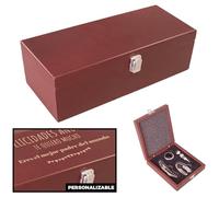 LucaHome - Set de accesorios sommelier con caja de madera para vino personalizada- Incluye sacacorchos, termómetro y anillo de goteo - Ideal para regalo (Caja 3 accesorios personalizada)