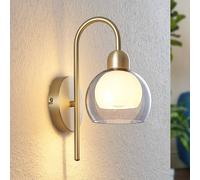 Lucande Aplique de pared Mylah con pantalla de cristal, latón