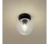 Lucande Badolo plafón, negro, cristal, Ø 15 cm, IP44