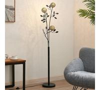 Lucande Evory lámpara de pie, 160 cm, 3 luces, negro/oro, G9