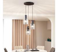 Lucande lámpara colgante Eirian, Ø 40 cm, 3 luces, negro, cristal