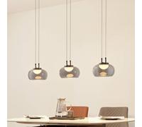 Lucande Lámpara colgante LED Dain, 3 luces, gris humo, cristal
