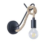 Aplique de pared Lucande Ropina, negro, cuerda de cáñamo, altura 25 cm