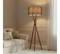 Lucande Lámpara de pie Auriane en Marrón hecho Textura, Tela Tejido Seda e.o. para Salón & Comedor (1 llama E27) lámpara textil