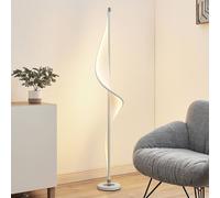 Lucande Lámpara de pie LED Edano, 154 cm, blanca, textil, atenuable