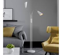 Lucande Lámpara de pie Medira, blanca, 2 luces, ajustable, GU10