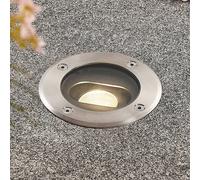 Lucande Lámpara de suelo LED empotrable Doris, acero inoxidable