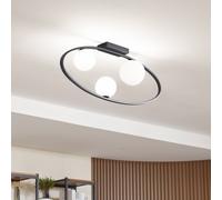 Lucande plafón Kulka, 3 luces, negro, cristal, G9