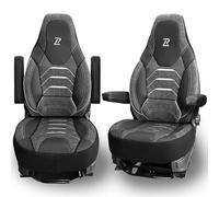 LUCARO Fundas de Asiento para Furgonetas Camper Fiat Ducato, Peugeot Boxer, Citroën Jumper y Opel Movano C en Gris Capri y Piel sintética - Juego de 2 - Accesorios para Furgonetas Camper