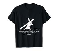 Lucas 9 23 Toma Su Cruz Diariamente Sígueme Camiseta gráfica económica, Hombre, Negro, S