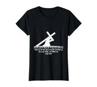 Lucas 9 23 Toma Su Cruz Diariamente Sígueme Camiseta gráfica económica, Mujer, Negro, XL
