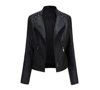 LucaSng Chaqueta de Cuero PU para Mujer, Mujer Invierno Retro Cremallera Bombardero Chaquetas Corta Deportiva Cuero PU Moto Cazadoras Imitacion Piel Biker Abrigos (Negro, 3XL)