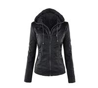 LucaSng Mujer Invierno Cremallera Jackets Chaquetas Deportiva Cuero PU Biker Cazadoras Imitacion Piel Moto Abrigos con Capucha, Chaqueta Corta para el Otoño (Negro, 4XL)