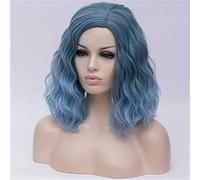 LUCBEI Peluca Mujer Dos Tonos Corto Sintético Gradiente Blanco Azul Pelucas Onduladas Peluca de Pelo Ondulado para Mujeres Blancas Cosplay Pelucas de Línea Media (Color: 4, Tamaño: 14 pulgadas)