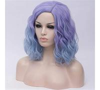 LUCBEI Peluca Mujer Dos Tonos Corto Sintético Gradiente Blanco Azul Pelucas Onduladas Peluca de Pelo Ondulado para Mujeres Blancas Cosplay Pelucas de Línea Media (Color: 6, Tamaño: 14 pulgadas)