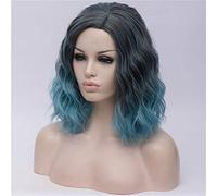LUCBEI Peluca Mujer Dos Tonos Corto Sintético Gradiente Blanco Azul Pelucas Onduladas Peluca de Pelo Ondulado para Mujeres Blancas Cosplay Pelucas de Línea Media (Color: 3, Tamaño: 14 pulgadas)