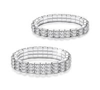 LucBuy 2 Piezas Brillante Twinkle Diamond Ajustables Tobillera Elástica Bling Brillante pie Joyería Pulsera Nupcial Joyería de Verano Vestido de Tobillera para el Mujer